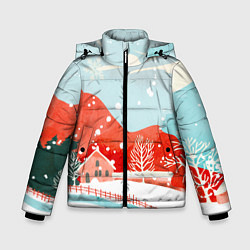 Куртка зимняя для мальчика Зимние новогодние горы, цвет: 3D-светло-серый