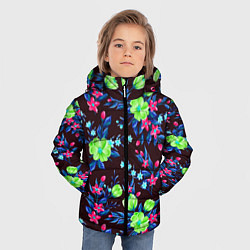 Куртка зимняя для мальчика Неоновые цветы - паттерн, цвет: 3D-светло-серый — фото 2