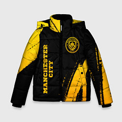 Куртка зимняя для мальчика Manchester City - gold gradient: надпись, символ, цвет: 3D-черный