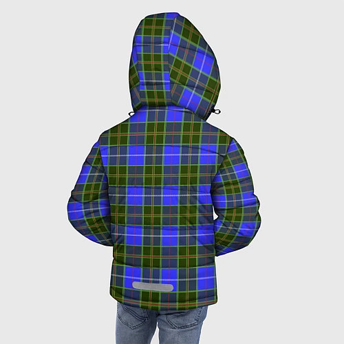 Зимняя куртка для мальчика Ткань Шотландка сине-зелёная / 3D-Светло-серый – фото 4