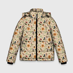 Куртка зимняя для мальчика Растения на бежевом фоне, цвет: 3D-черный