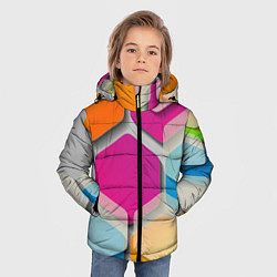 Куртка зимняя для мальчика Абстрактные разноцветные геометрические фигуры, цвет: 3D-красный — фото 2