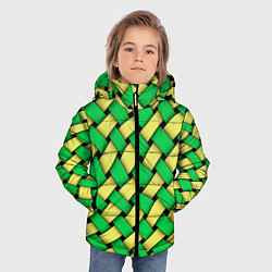 Куртка зимняя для мальчика Жёлто-зелёная плетёнка - оптическая иллюзия, цвет: 3D-черный — фото 2