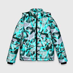 Куртка зимняя для мальчика Пятнистый абстрактный узор серый с бирюзовыми лини, цвет: 3D-черный