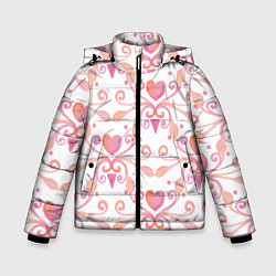 Куртка зимняя для мальчика Винтажные сердечки, цвет: 3D-черный