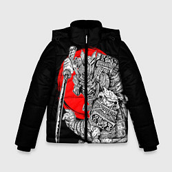 Куртка зимняя для мальчика Самурай с мечом на черном фоне, цвет: 3D-черный