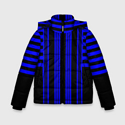Куртка зимняя для мальчика Черно синий полосатый узор, цвет: 3D-красный