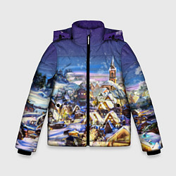 Куртка зимняя для мальчика Рождественская деревня, цвет: 3D-черный