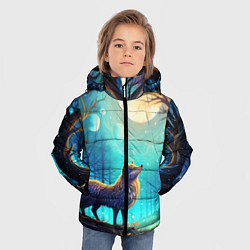 Куртка зимняя для мальчика Волк в ночном лесу в folk art стиле, цвет: 3D-черный — фото 2