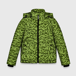 Куртка зимняя для мальчика Милитари листья в полоску, цвет: 3D-черный
