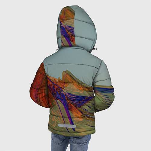 Зимняя куртка для мальчика Волнообразные разноцветные музыкальные линии / 3D-Красный – фото 4