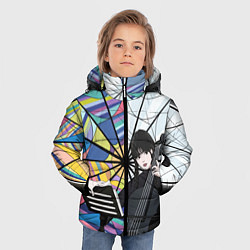 Куртка зимняя для мальчика Уэнсдэй играет на виолончели на фоне окна, цвет: 3D-красный — фото 2