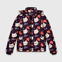 Куртка зимняя для мальчика Паттерн котика на темном фоне, цвет: 3D-черный