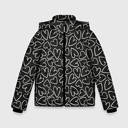 Куртка зимняя для мальчика Белые сердечки на черном фоне, цвет: 3D-черный