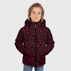 Куртка зимняя для мальчика Розовые сердечки на темном фоне, цвет: 3D-черный — фото 2