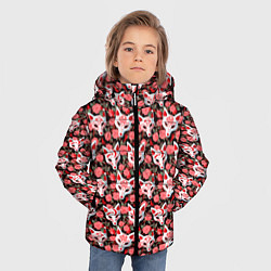 Куртка зимняя для мальчика Маски лисиц кицунэ и камелия на черном, цвет: 3D-красный — фото 2