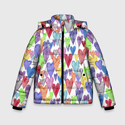 Куртка зимняя для мальчика Разноцветные сердечки Калейдоскоп, цвет: 3D-черный