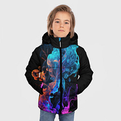Куртка зимняя для мальчика Неоновый цветной дым на черном фоне, цвет: 3D-светло-серый — фото 2