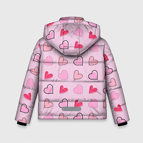 Зимняя куртка для мальчика Валентинки на нежно-розовом фоне / 3D-Черный – фото 2