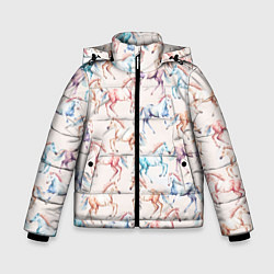Куртка зимняя для мальчика Лошади акварельные - паттерн, цвет: 3D-черный