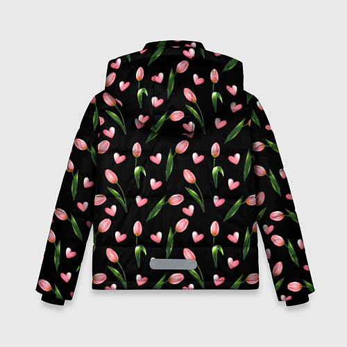 Зимняя куртка для мальчика Тюльпаны и сердечки на черном - паттерн / 3D-Черный – фото 2