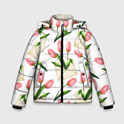 Куртка зимняя для мальчика Тюльпаны в конвертах - паттерн, цвет: 3D-светло-серый