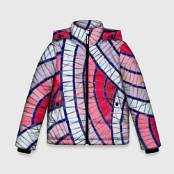 Куртка зимняя для мальчика Абстрактная белая-фиолетовая-красная текстура, цвет: 3D-черный