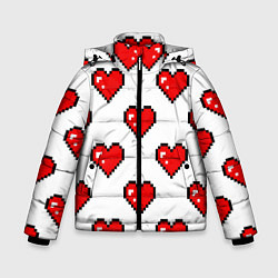 Куртка зимняя для мальчика Сердца в стиле пиксель-арт, цвет: 3D-светло-серый