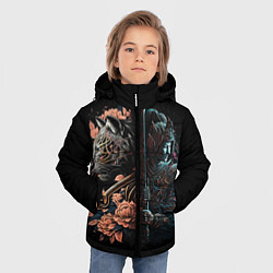 Куртка зимняя для мальчика Самурай и тигр, цвет: 3D-черный — фото 2