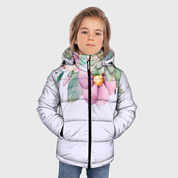Куртка зимняя для мальчика Пастельные цветы акварелью - наверху, цвет: 3D-светло-серый — фото 2