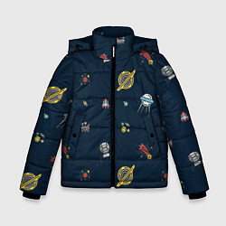 Куртка зимняя для мальчика Паттерн - галактика, цвет: 3D-черный