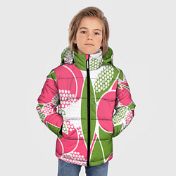Куртка зимняя для мальчика Абстракция круги и зеленый лист, цвет: 3D-красный — фото 2