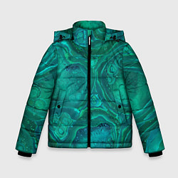 Куртка зимняя для мальчика Абстракция, сине-зеленая текстура малахита, цвет: 3D-черный