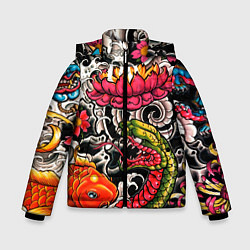 Куртка зимняя для мальчика Иредзуми: цветущий лотос, цвет: 3D-светло-серый