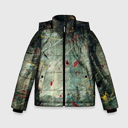 Куртка зимняя для мальчика Абстрактные листья, краски и тени, цвет: 3D-черный