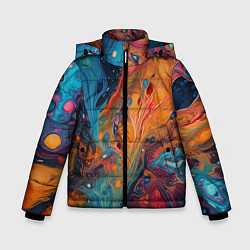 Куртка зимняя для мальчика Яркие абстрактные разводы краски, цвет: 3D-черный