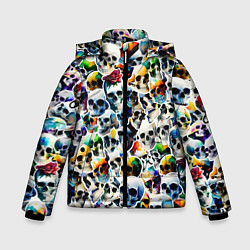 Куртка зимняя для мальчика Акварельные черепа, цвет: 3D-черный