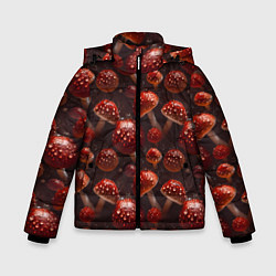 Куртка зимняя для мальчика Сочный узор из мухоморов, цвет: 3D-черный