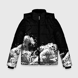 Куртка зимняя для мальчика Японские волны на темном фоне, цвет: 3D-черный