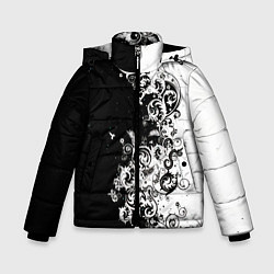 Куртка зимняя для мальчика Черно-белые цветы и колибри, цвет: 3D-черный