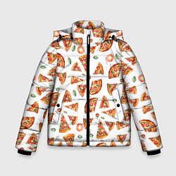 Куртка зимняя для мальчика Кусочки пиццы - паттерн на белом, цвет: 3D-светло-серый