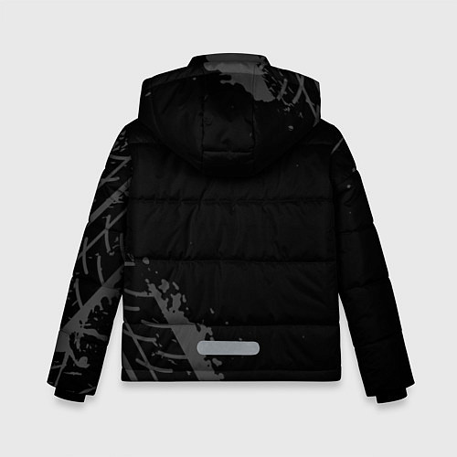 Зимняя куртка для мальчика BMW speed на темном фоне со следами шин: надпись, / 3D-Черный – фото 2