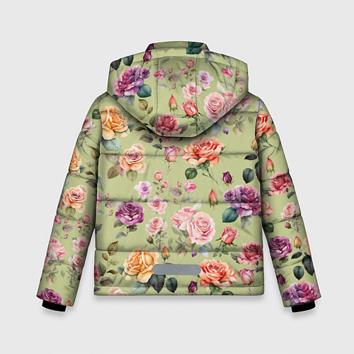 Зимняя куртка для мальчика Акварельные цветы - паттерн зеленый / 3D-Черный – фото 2