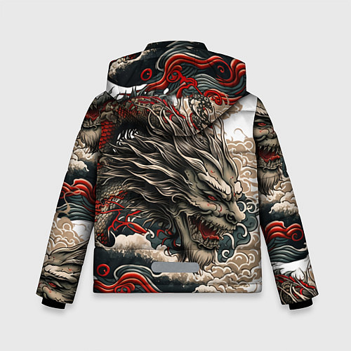 Зимняя куртка для мальчика Тату дракона в стиле Ирезуми / 3D-Черный – фото 2