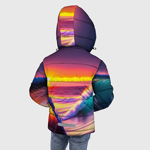 Зимняя куртка для мальчика Волны на закате / 3D-Светло-серый – фото 4