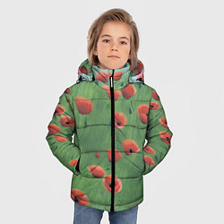 Куртка зимняя для мальчика Красные маки в поле, цвет: 3D-черный — фото 2