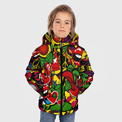 Куртка зимняя для мальчика Хиппи, знаки, позитифф, цвет: 3D-светло-серый — фото 2