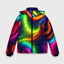 Куртка зимняя для мальчика Неоновые радужные разводы, цвет: 3D-черный