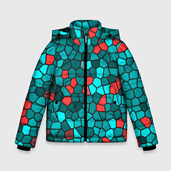 Куртка зимняя для мальчика Мозаика бирюзовый, цвет: 3D-черный