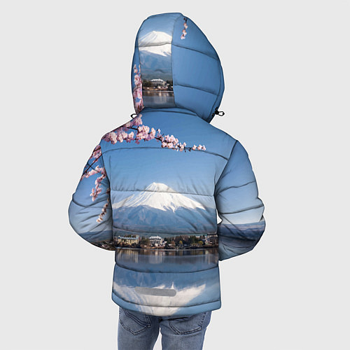 Зимняя куртка для мальчика Цветущая сакура на фоне Фудзиямы - Япония / 3D-Красный – фото 4